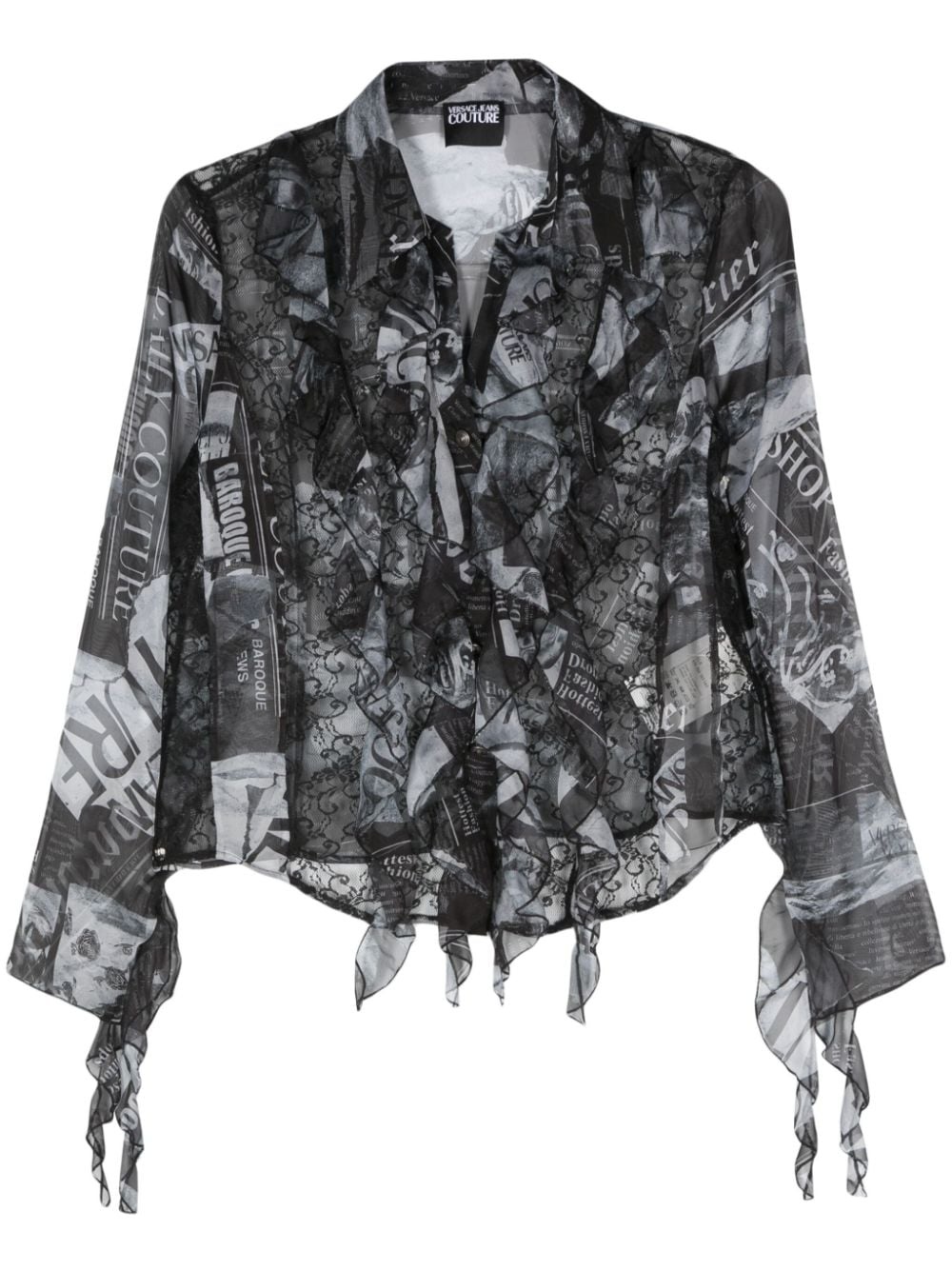 Magazine-print sheer shirt - 1