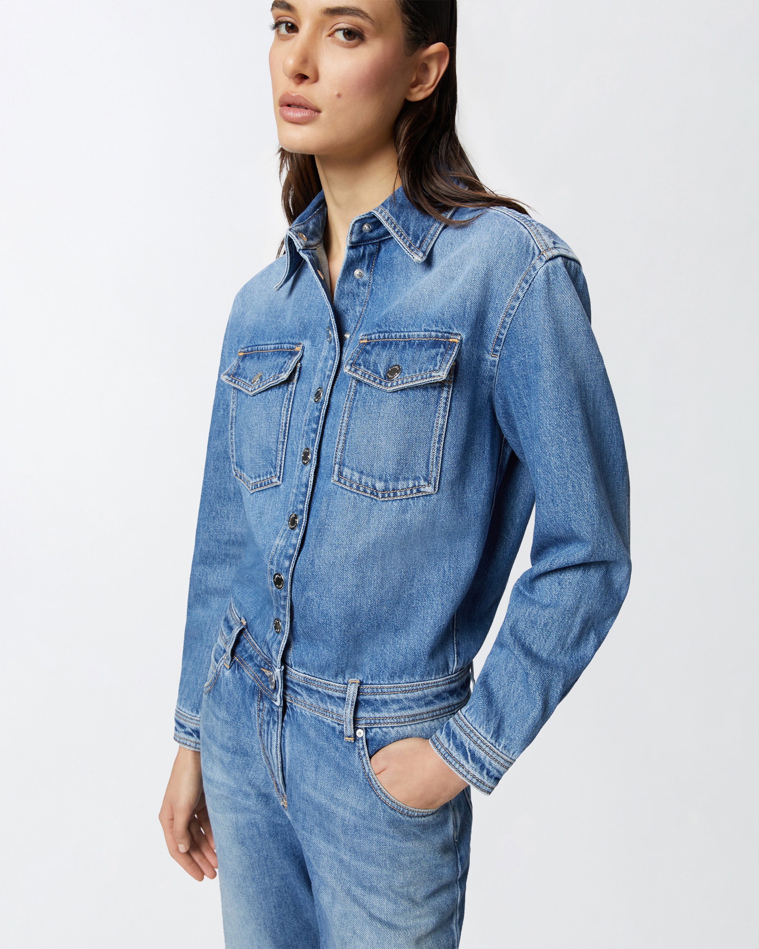 LONG DENIM JUMPSUIT WITH POCKETS - 5