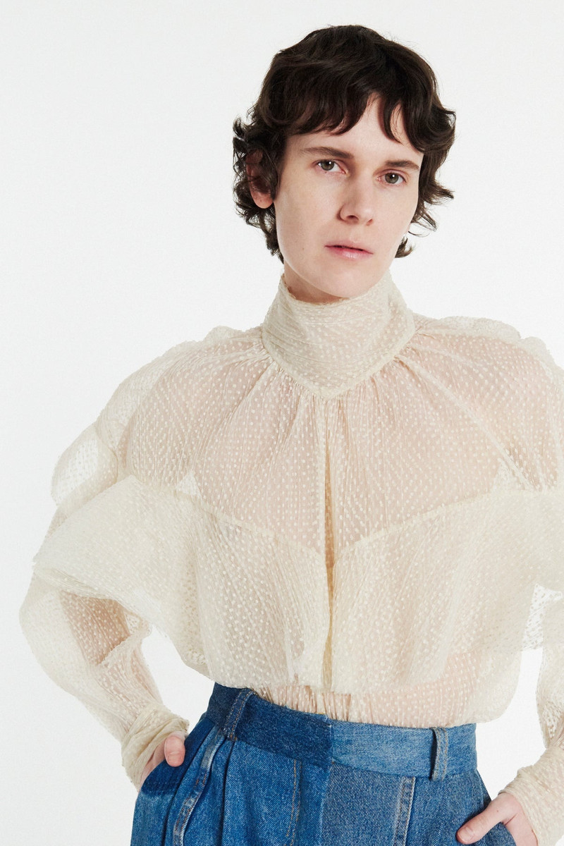 DOUBLE LAYERED TULLE TOP WITH CHEST FRILL DETAIL IVORY 5