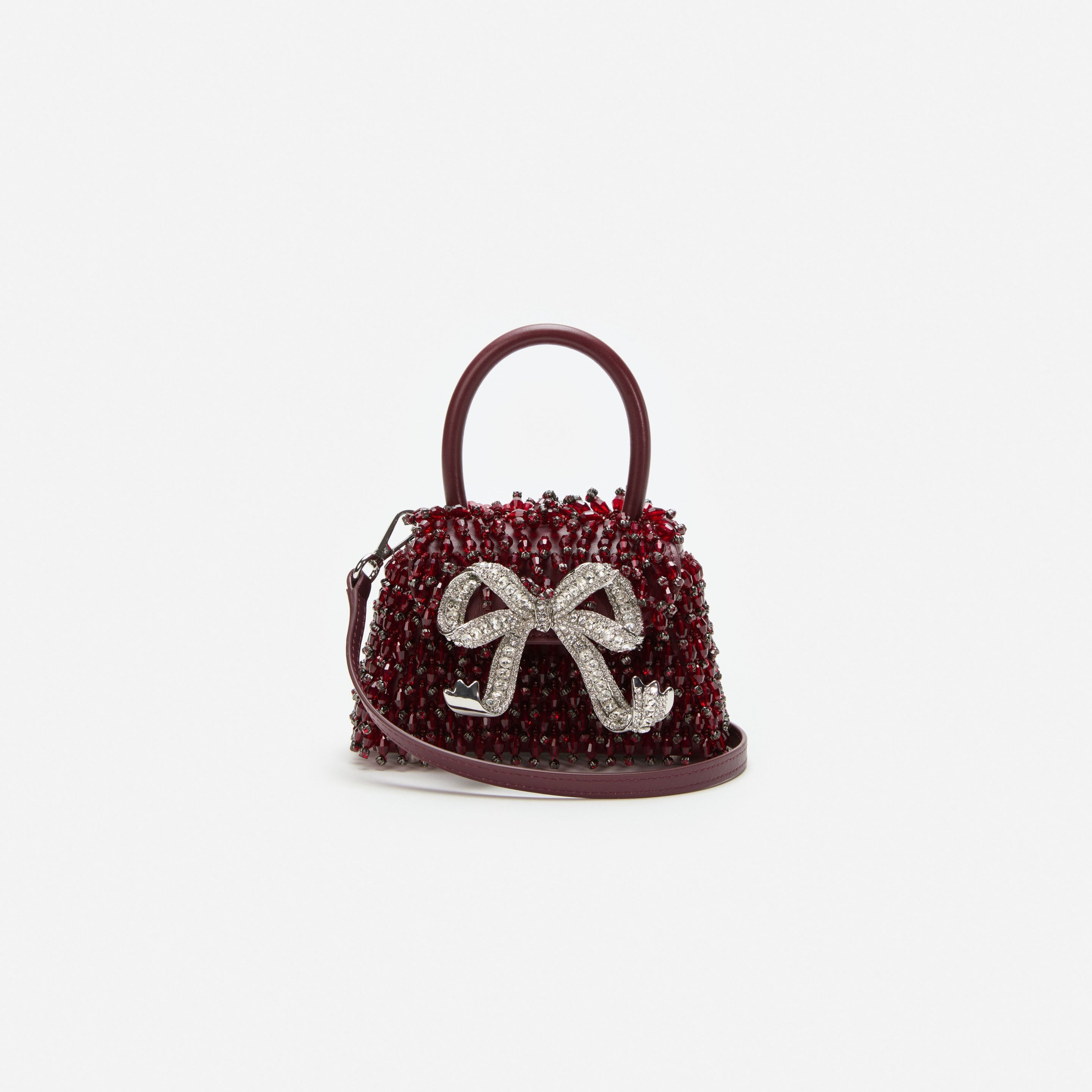 Burgundy Embellished Micro Bow Bag - 4