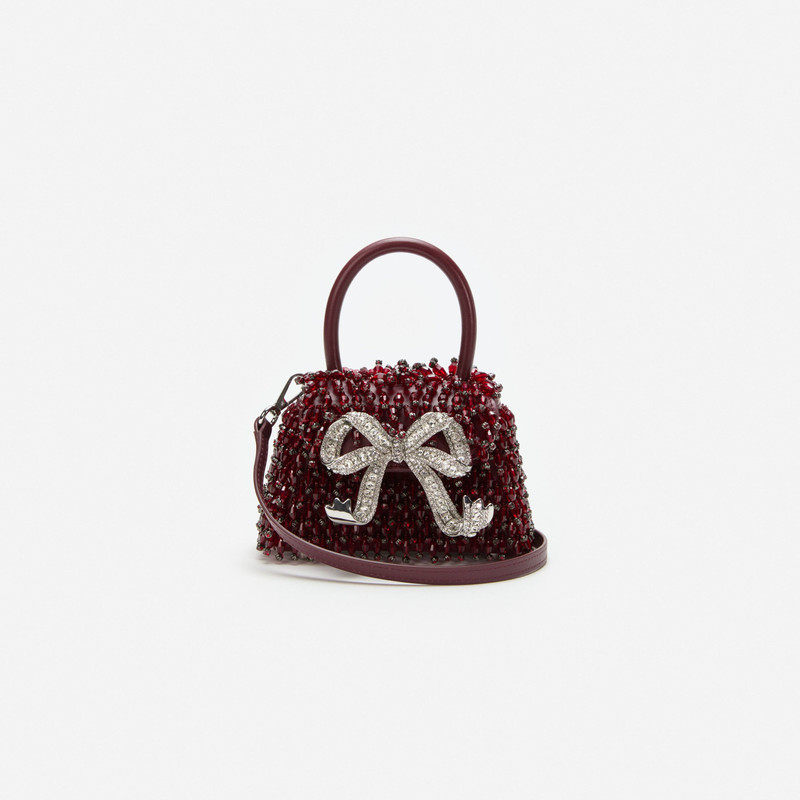 Burgundy Embellished Micro Bow Bag 4