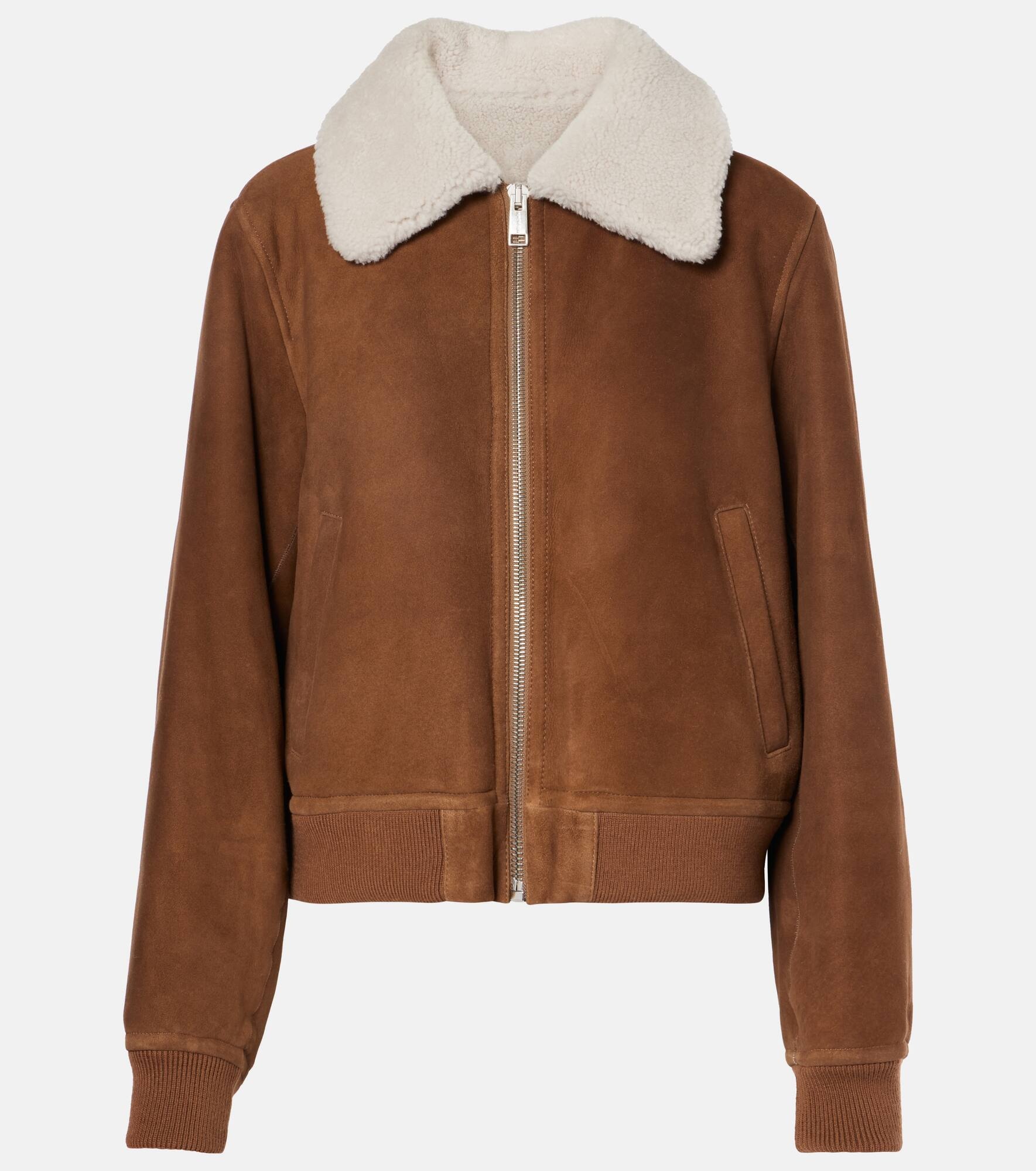 Shearling-trimmed suede bomber jacket - 1