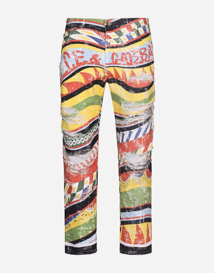 Loose overdyed jeans with carretto print - 1