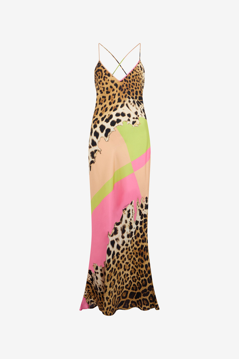 Long Silk Dress with Pop Horse Print 1