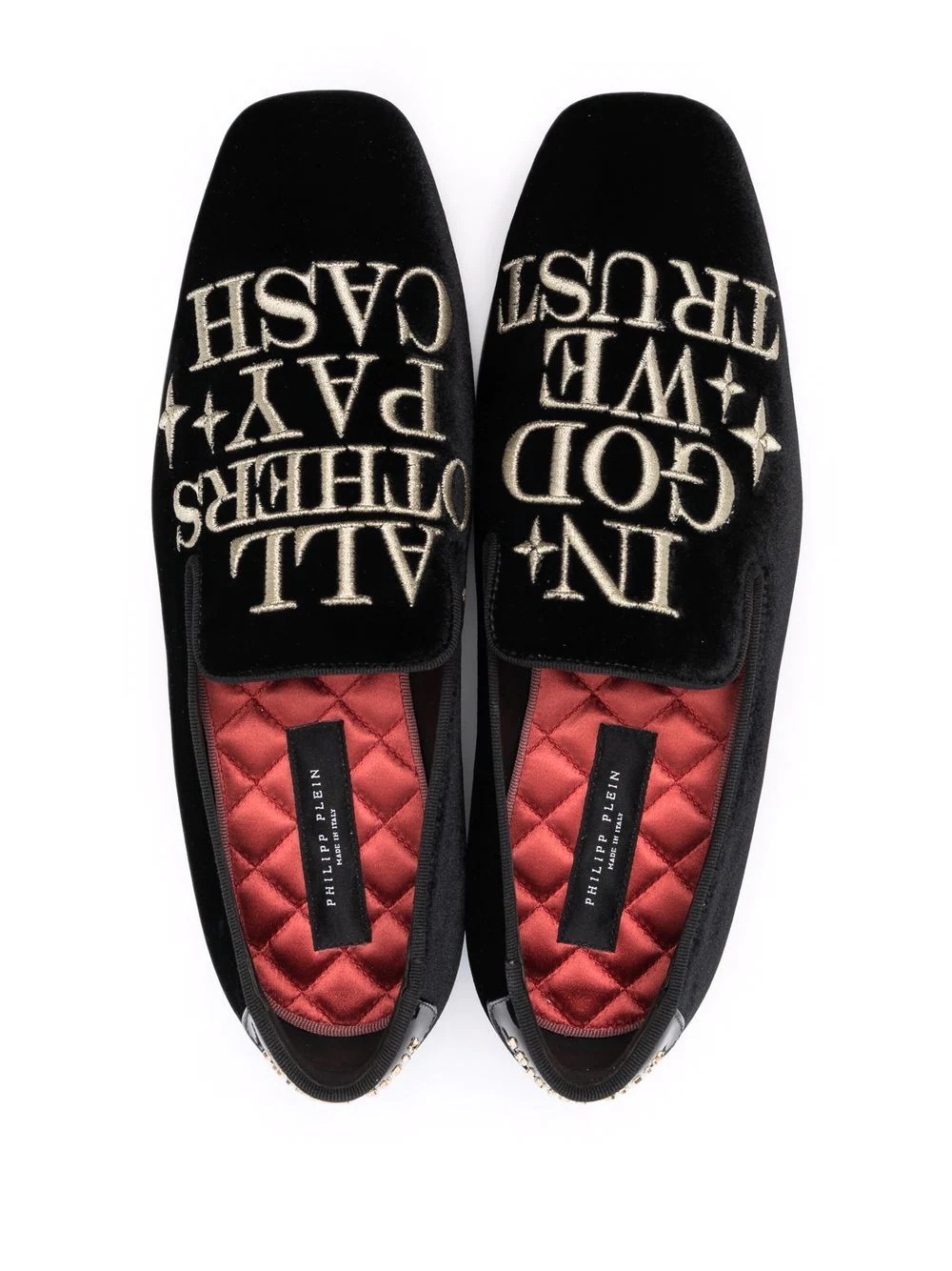 Money-embroidered velvet loafers - 4