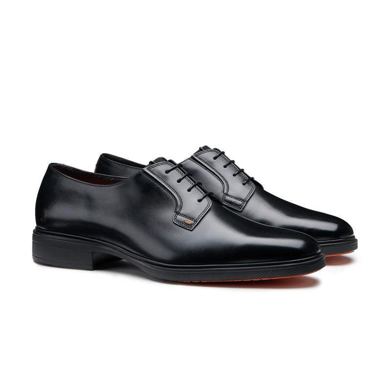 Santoni Men's black leather Easy lace-up outlook
