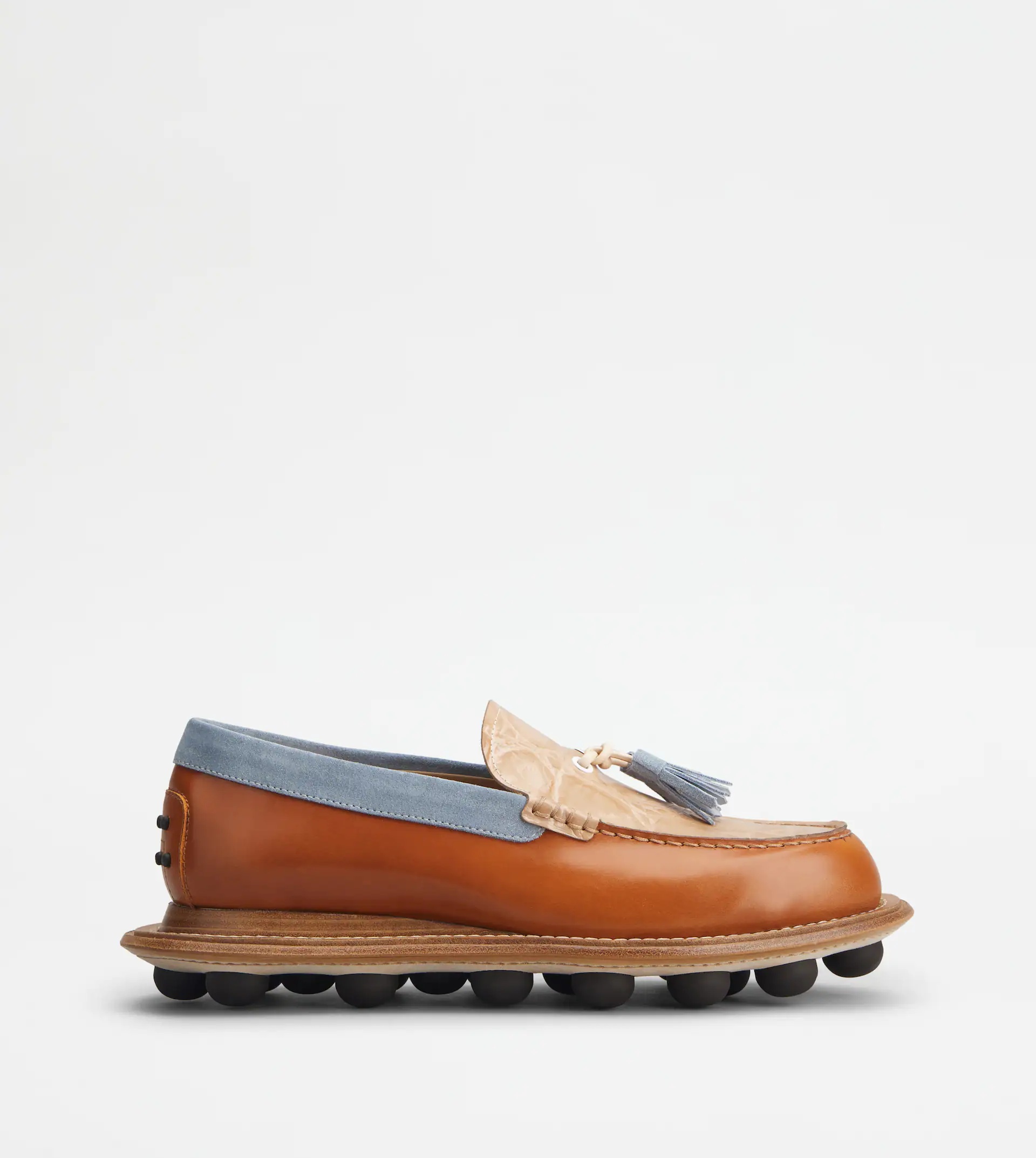 LOAFERS IN LEATHER - BROWN, BEIGE, LIGHT BLUE - 1