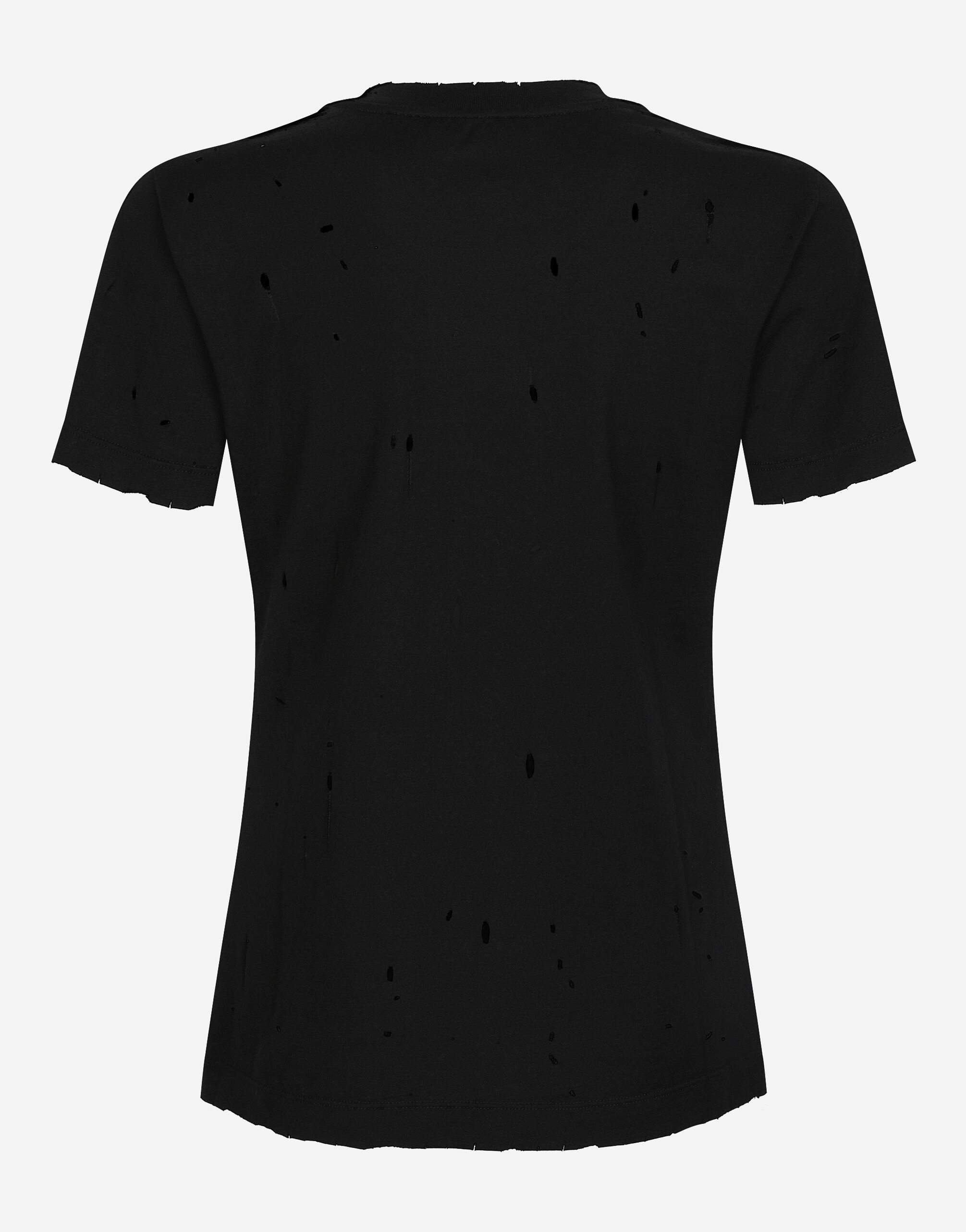 Jersey T-shirt with rips and Dolce&Gabbana tag - 2