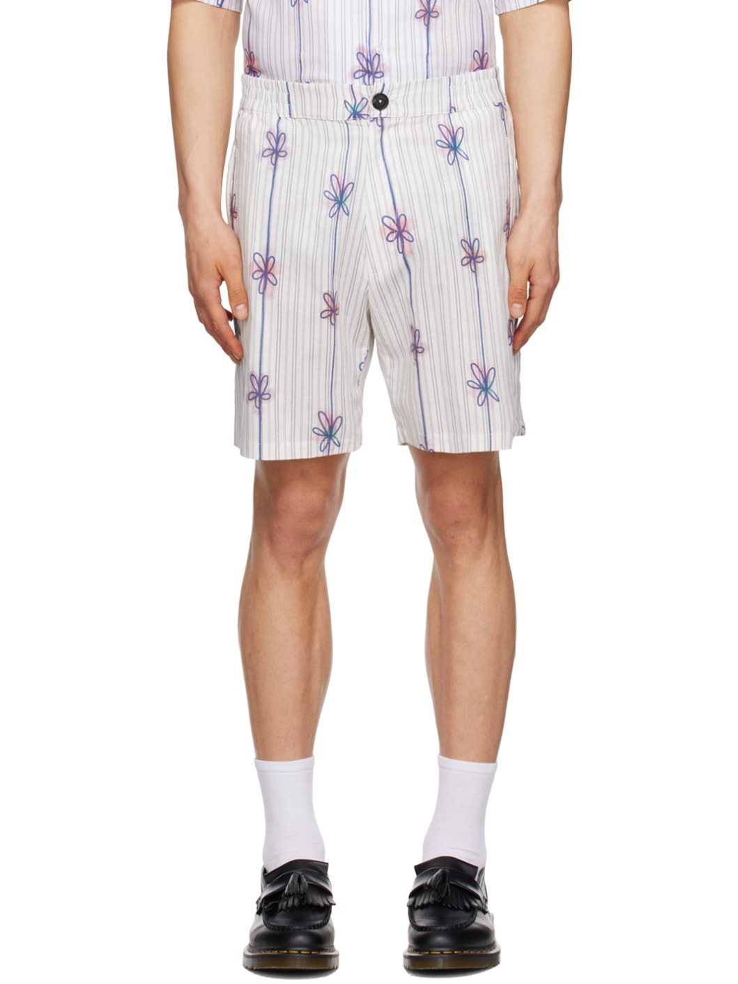 Beige Floral Shorts - 1