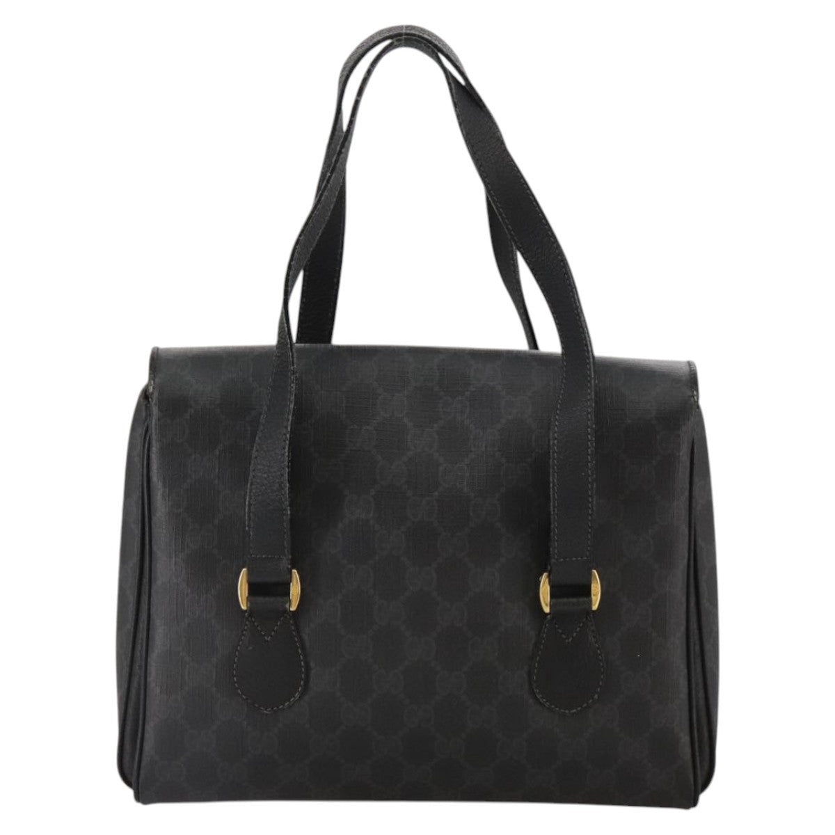 GUCCI GG Supreme Hand Bag Pvc Leather Black Gold 116 02 080 - 2