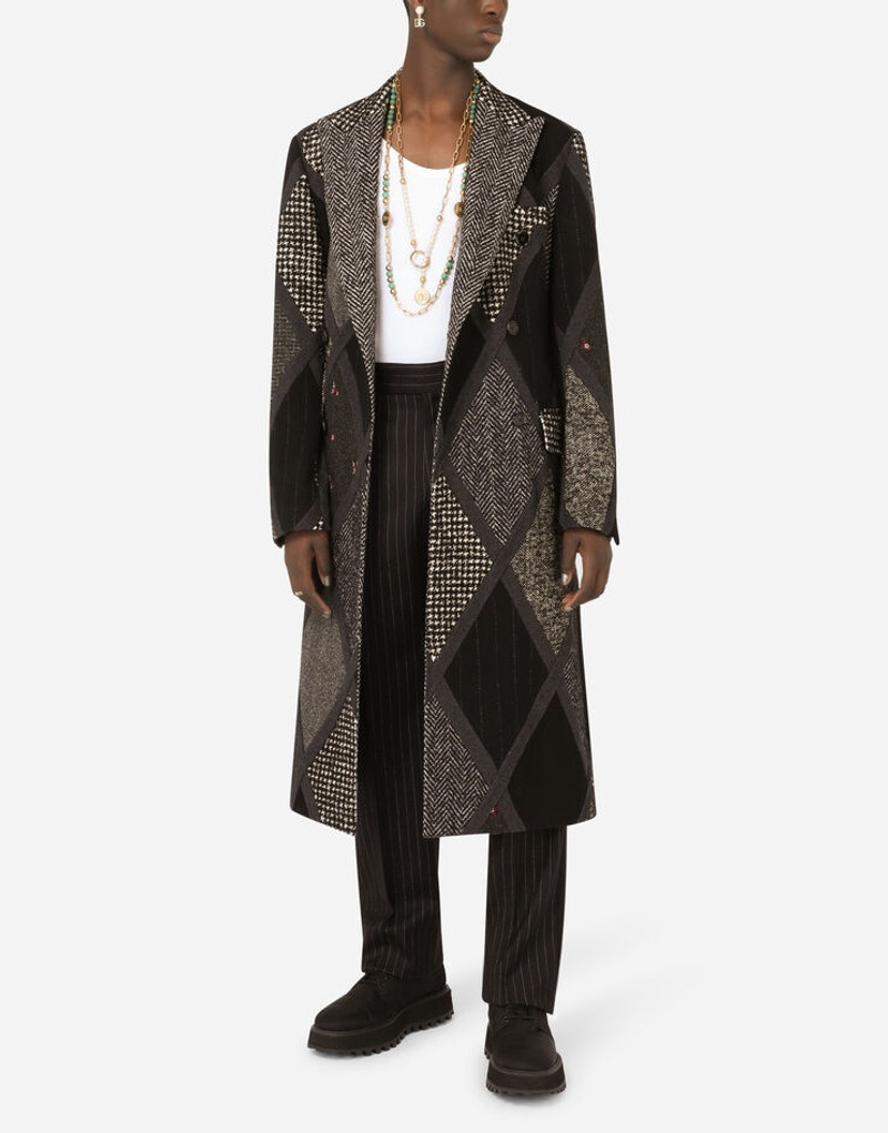 Double-breasted coat in a wool, cotton and cashmere patchwork 6