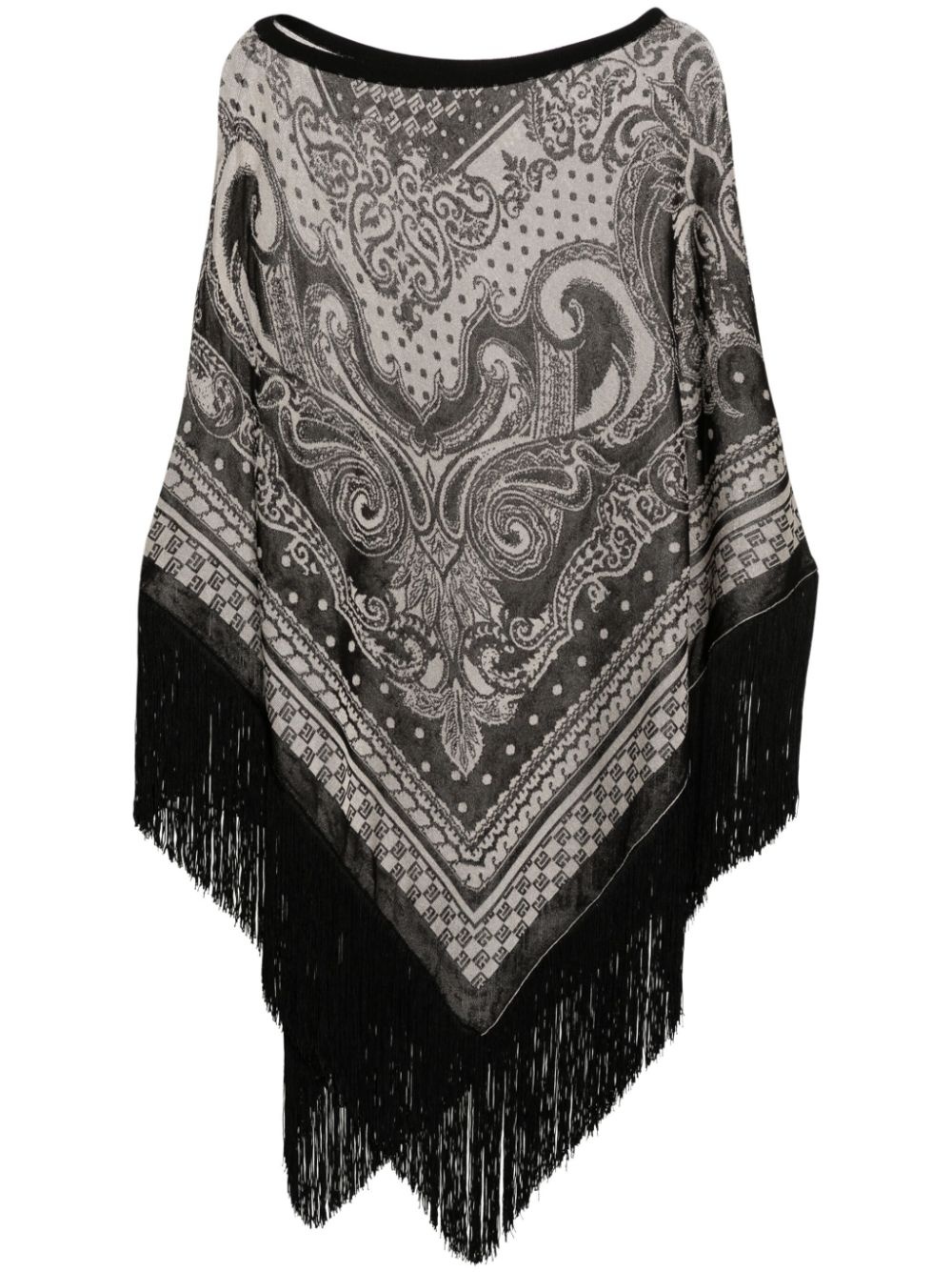 monogram-jacquard fringed poncho - 1