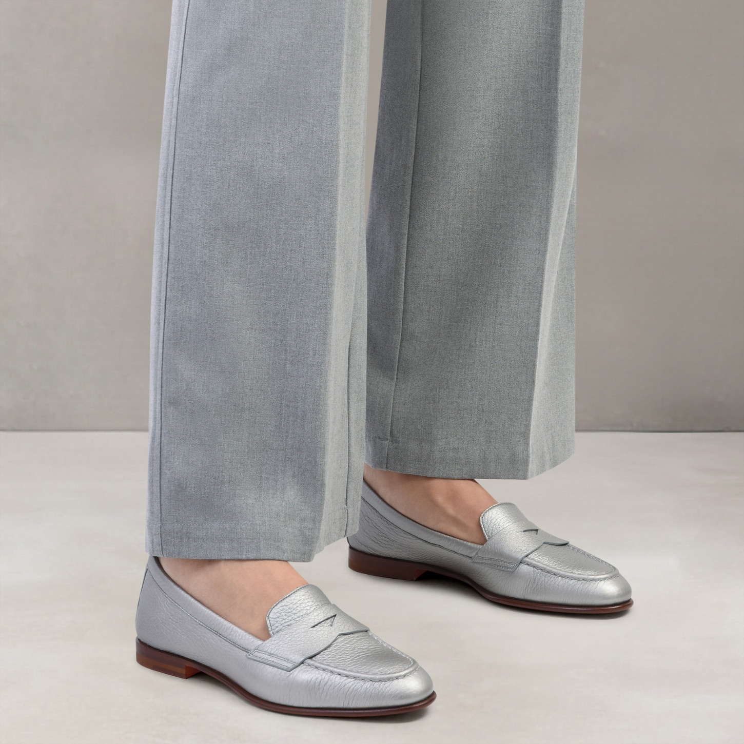 Women's silver tumbled leather penny loafer - 2