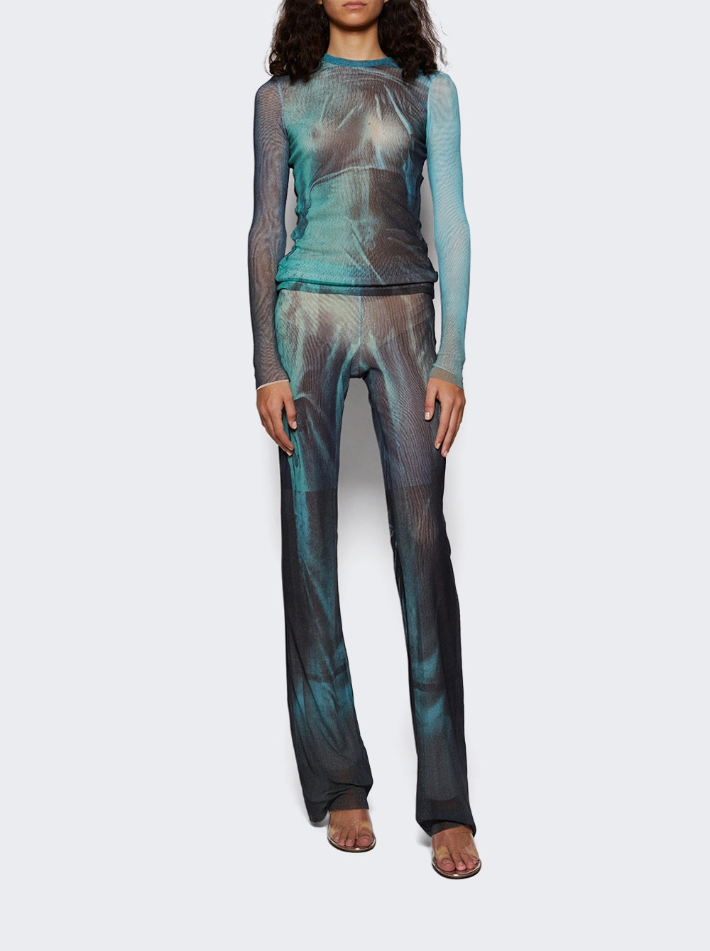 Mesh Long Sleeve Top Blue Water Print - 5