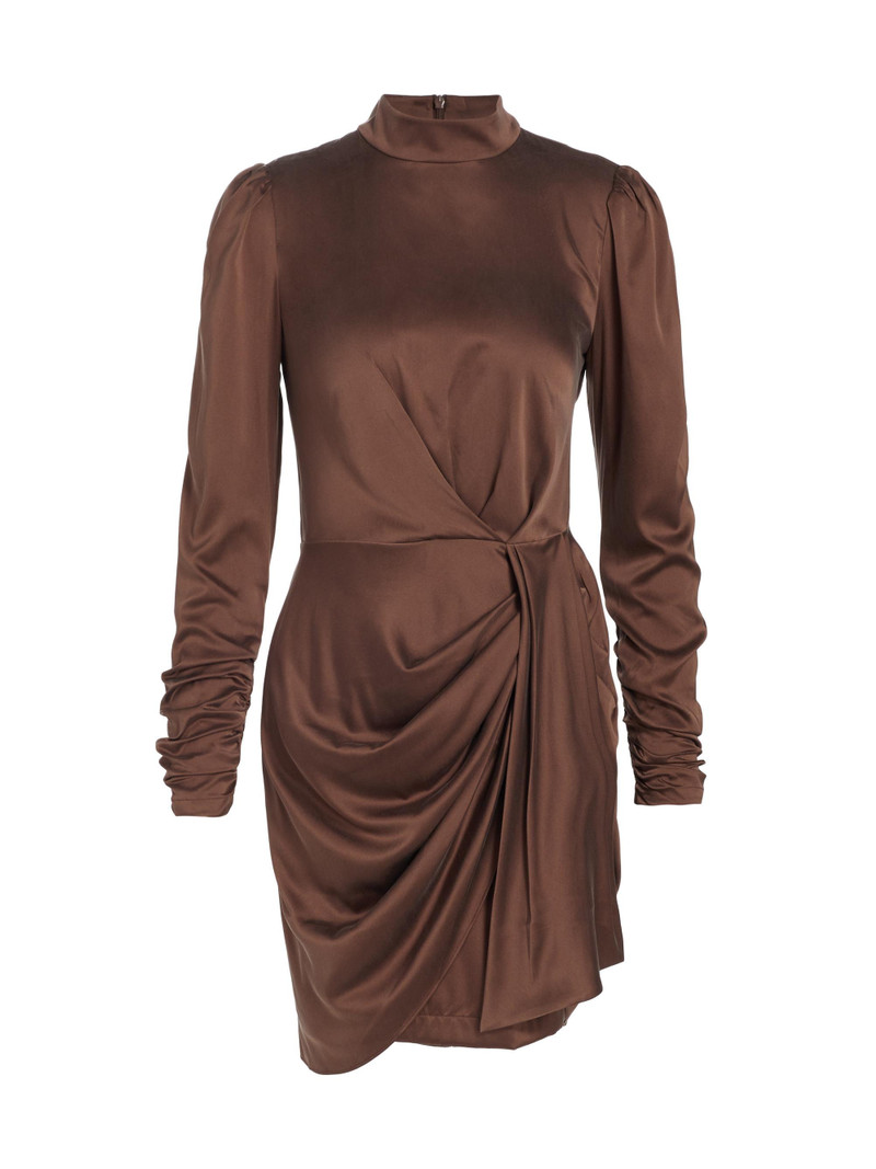Women's Draped Silk Minidress - Chocolate 1