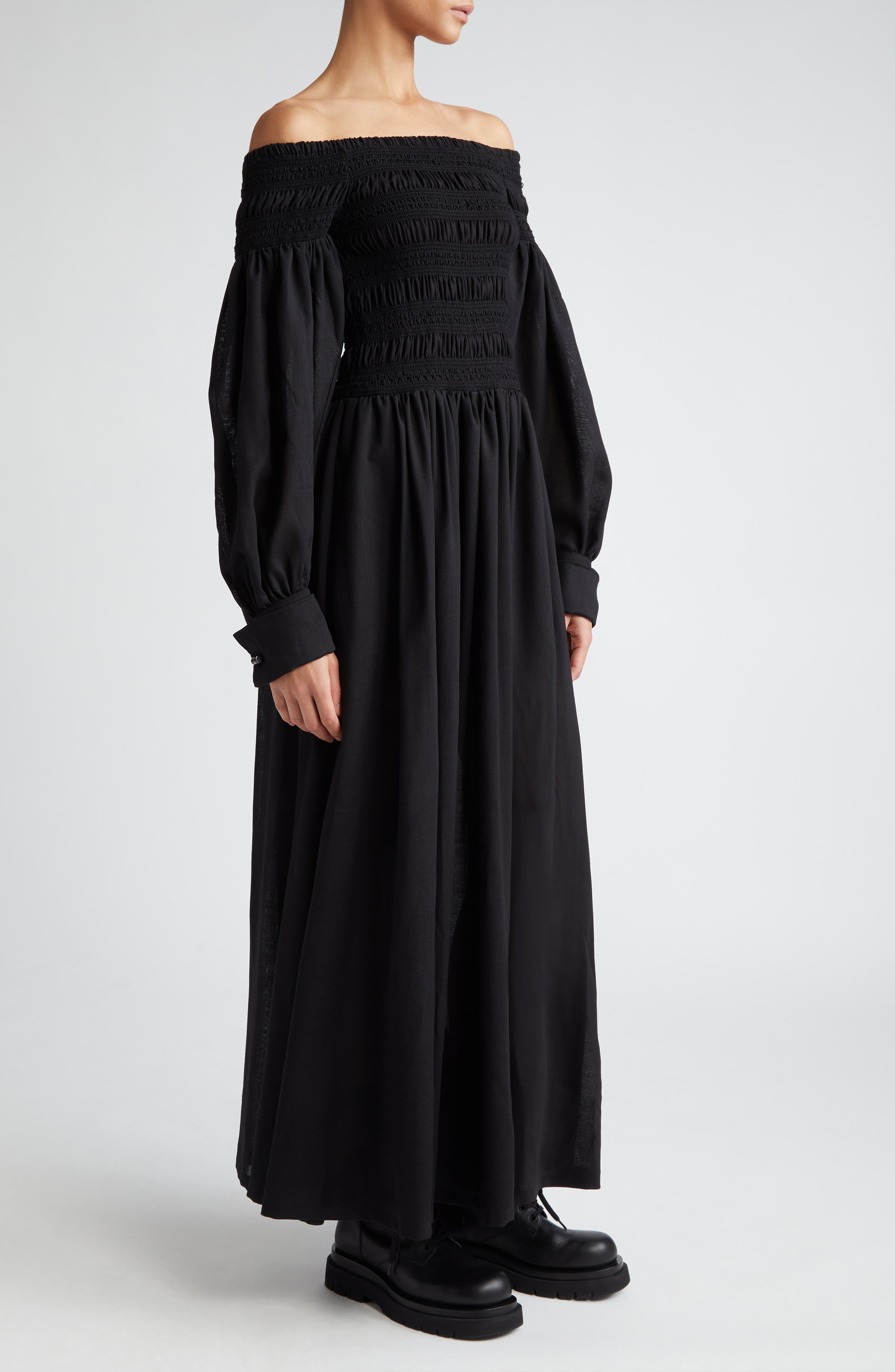 Manu Off the Shoulder Long Sleeve Virgin Wool Maxi Dress - 3