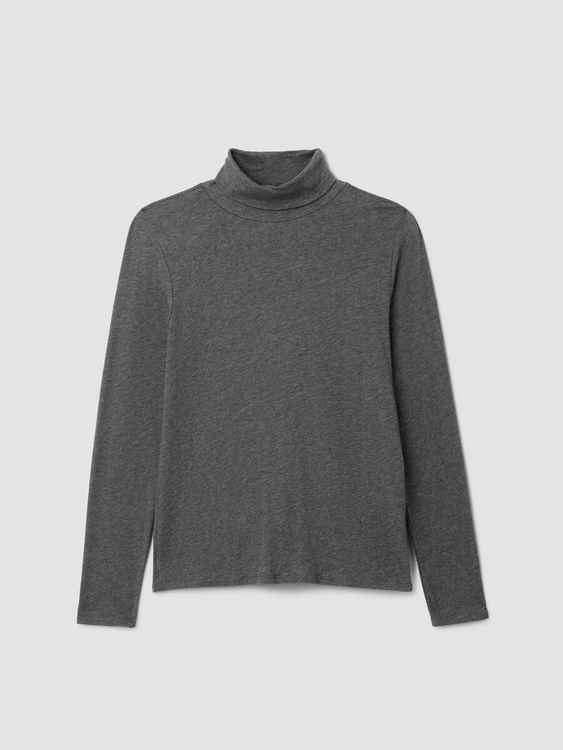 Mélange Sheer Cotton Blend Knit Turtleneck Top 1