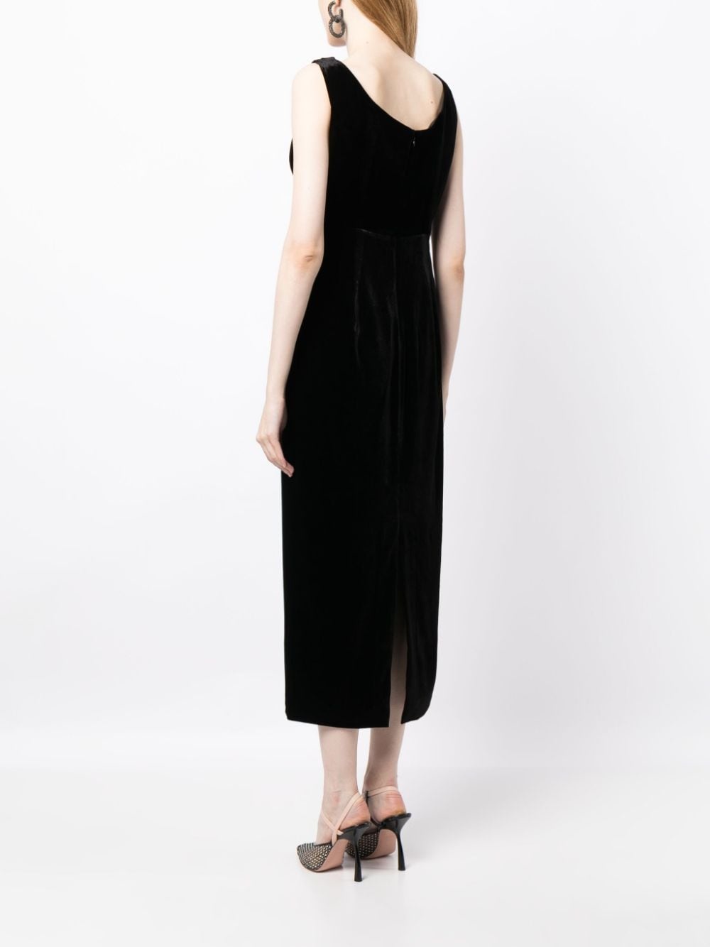 cowl-neck velvet-effect midi dress - 4