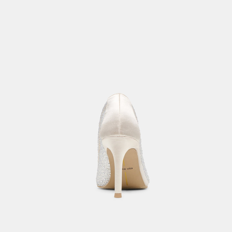 KASHE CRYSTAL HEELS WHITE MESH 7