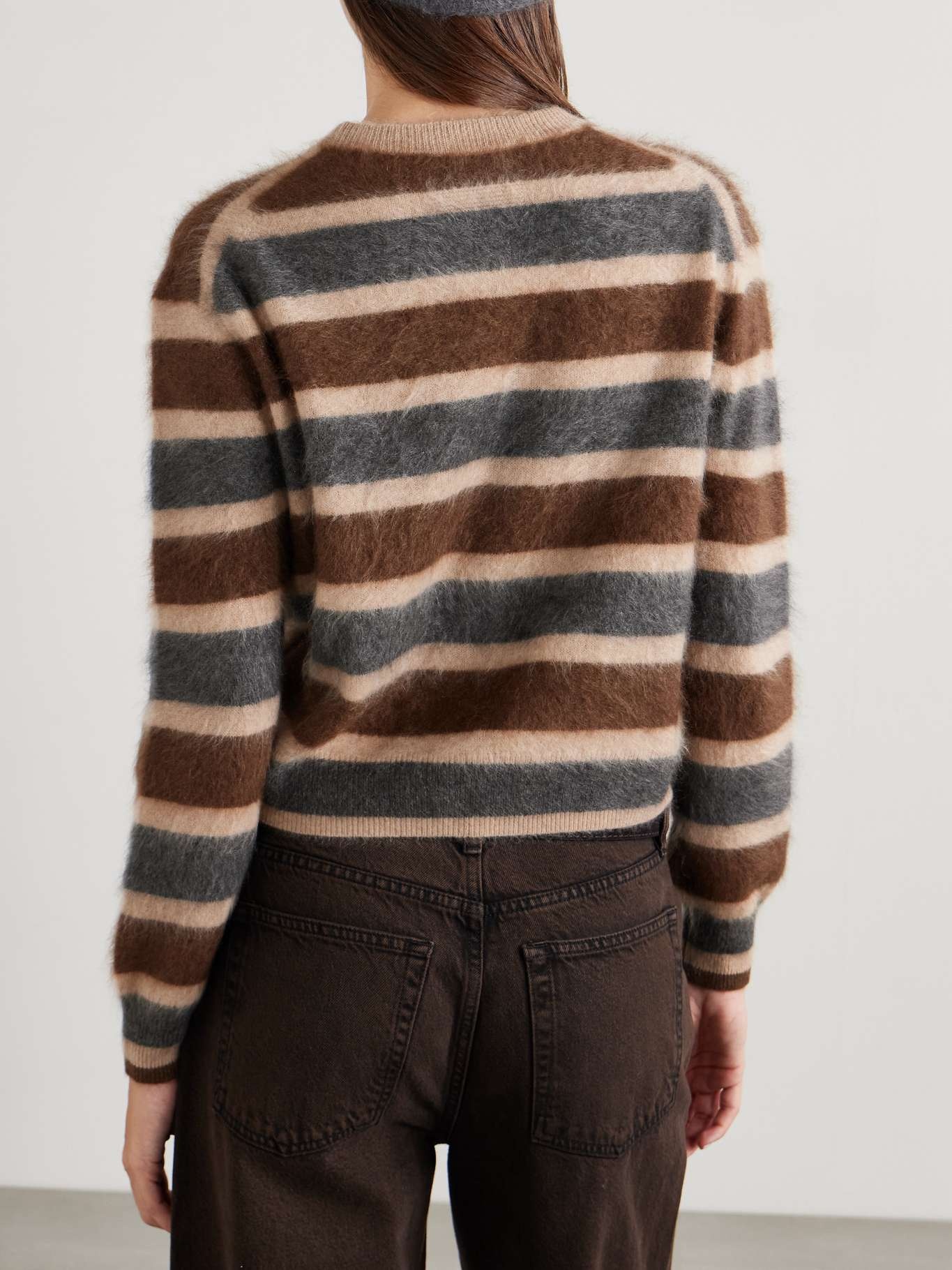 Striped brushed-cashmere sweater Brown - 4