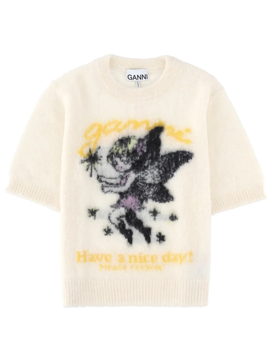 Ganni Alpaca Wool Blend Sweater — White - 1
