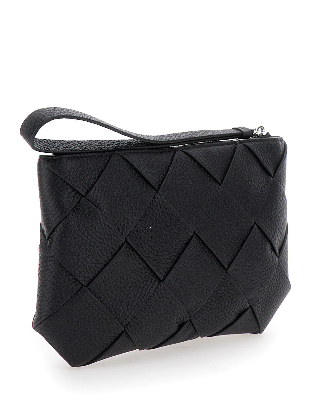 Bottega Veneta Men Black Medium Clutch With Intreccio Motif In Grained Leather Man - 3