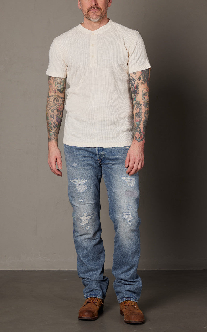 RRL by Ralph Lauren RRL WAFFLE-KNIT HENLEY SHIRT PAPER WHITE outlook