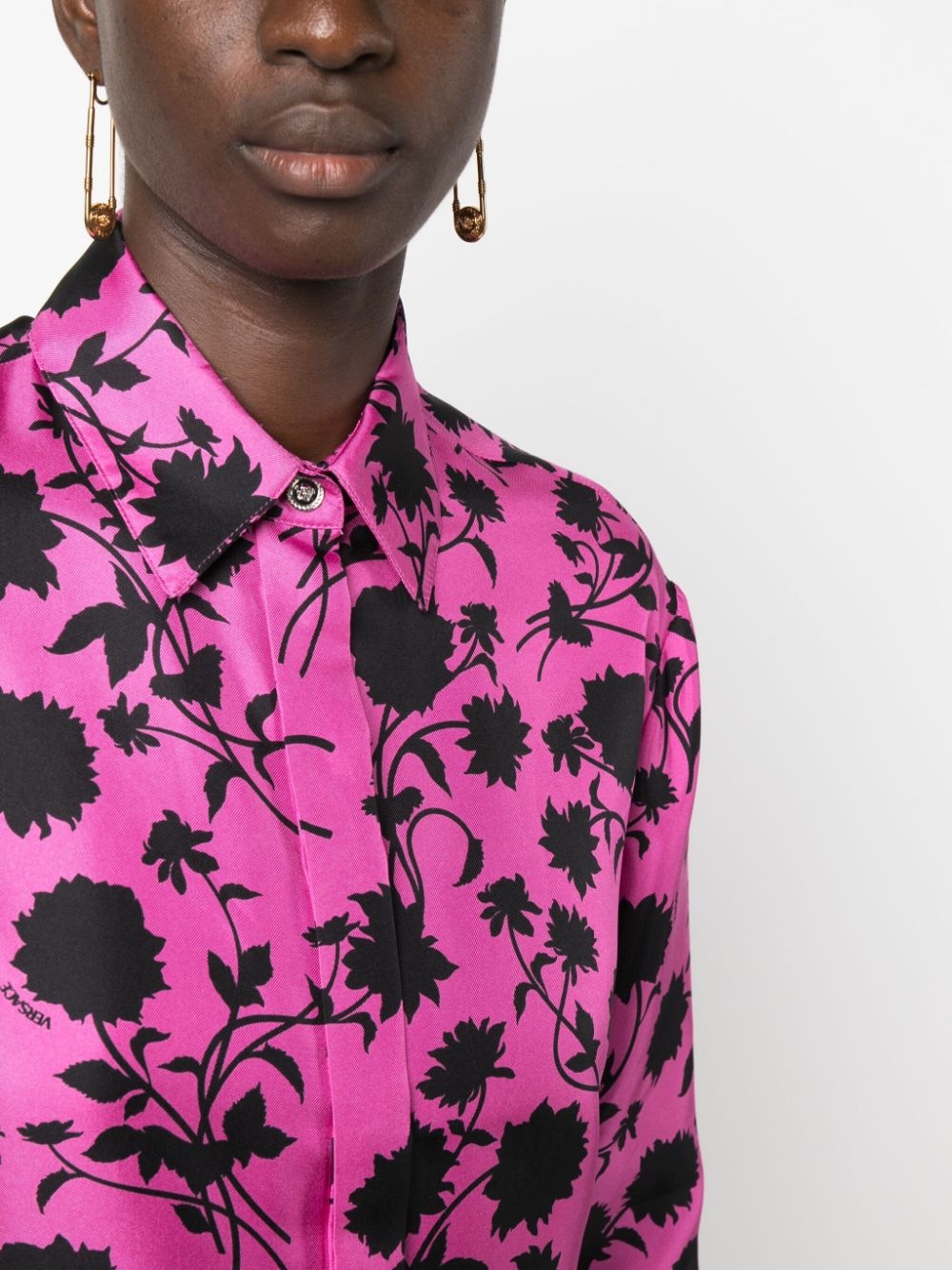 Floral Silhouette-print silk shirt - 5