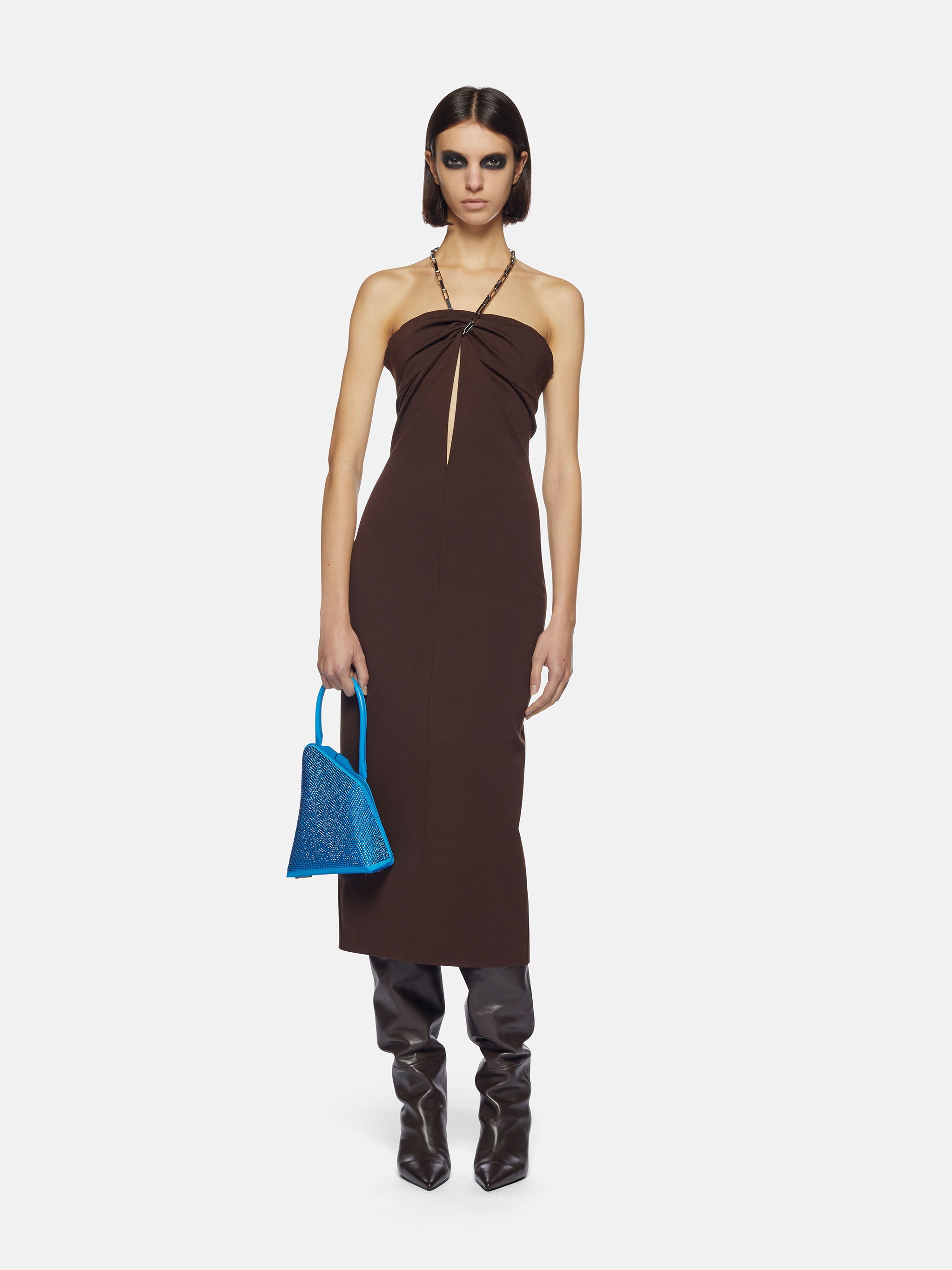 ''GIONA'' DARK BROWN MIDI DRESS - 2