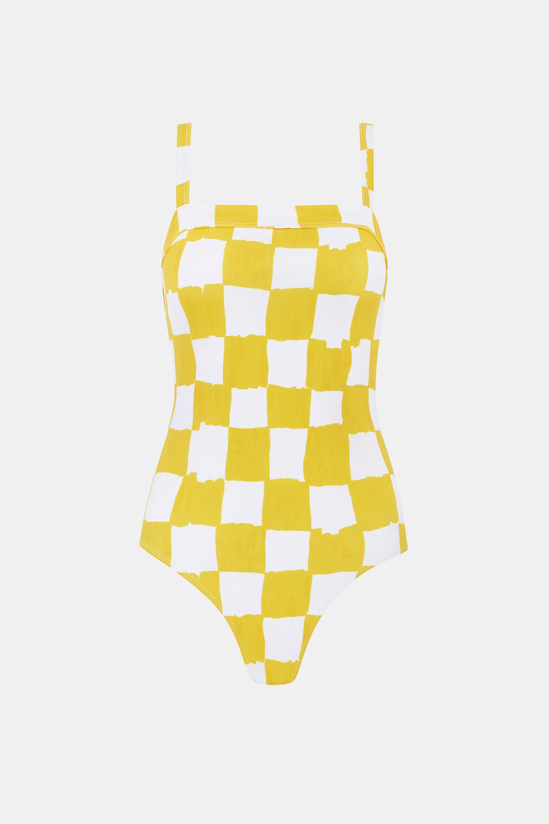 Emilia Wickstead X Palm Heights Nell Swimsuit in Yellow And White Checkerboard Print 1