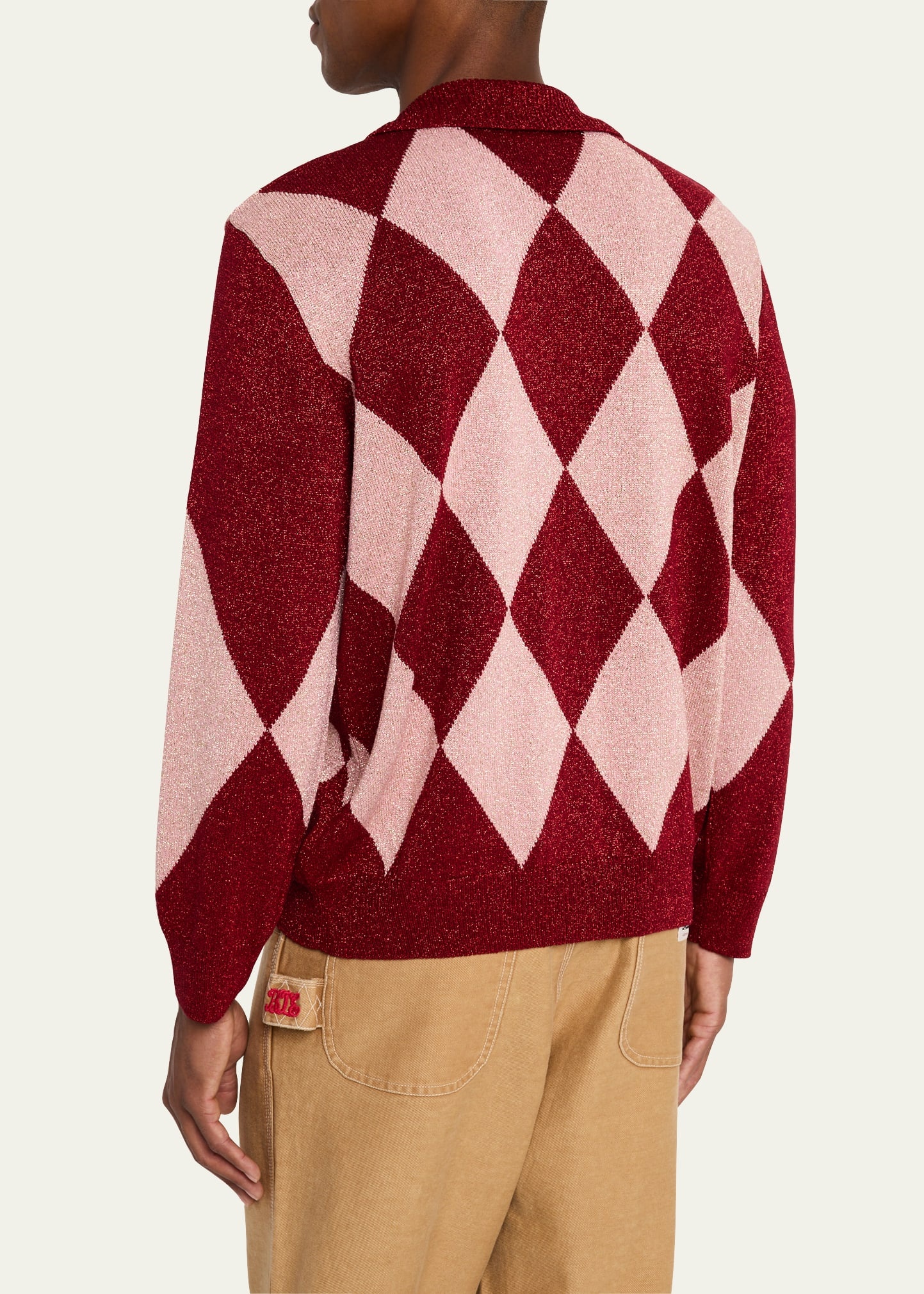 Men's Lurex Argyle Knit Polo Shirt - 3