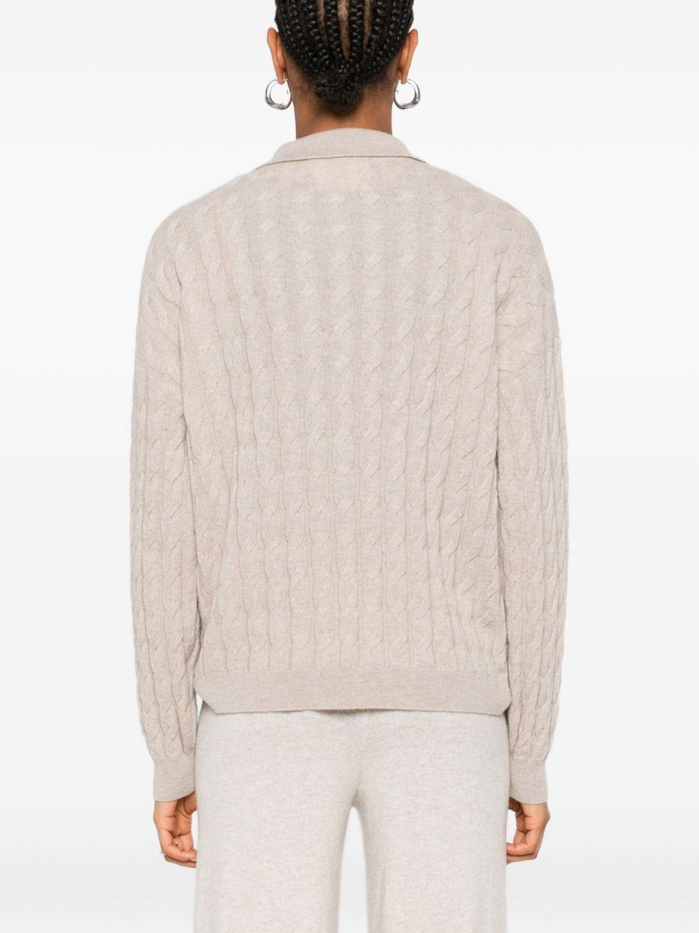 cable-knit polo-neck jumper - 4