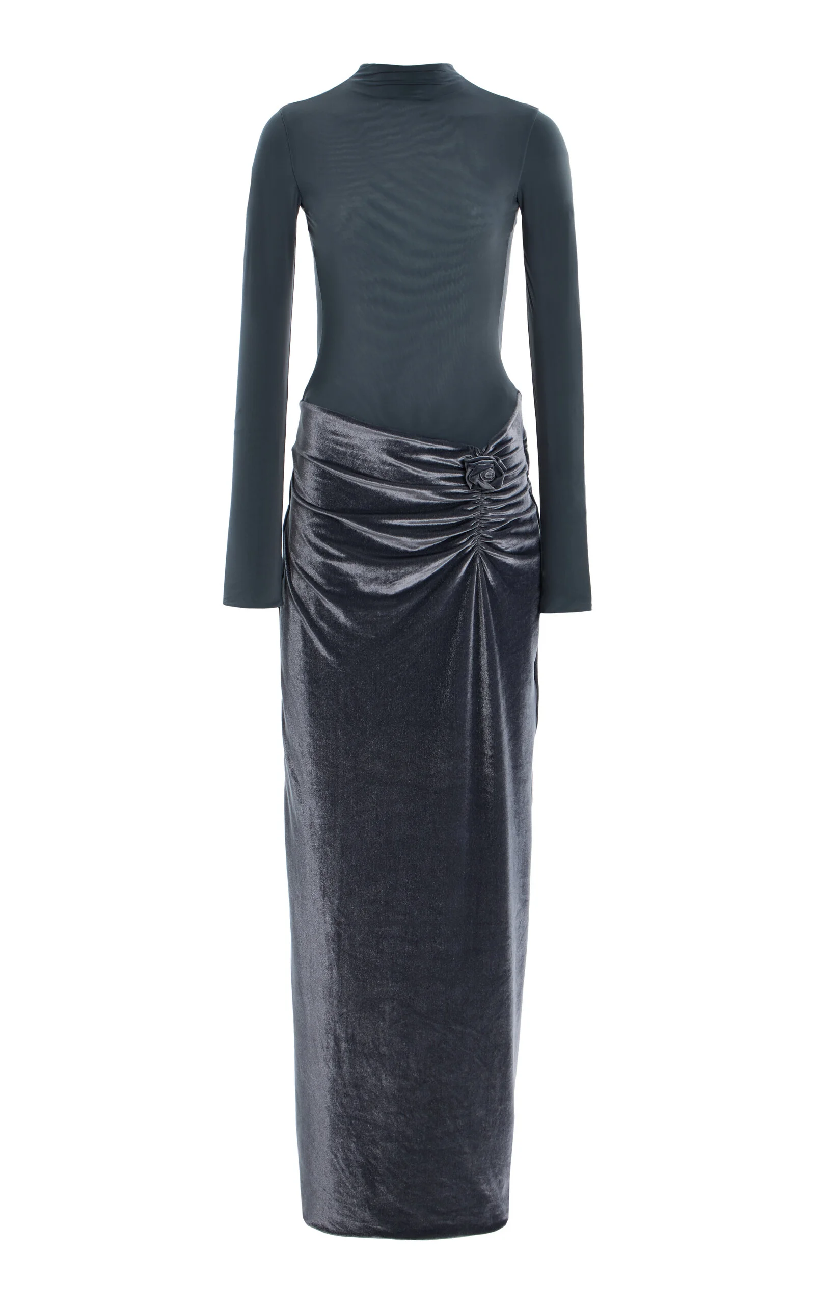 Borelli Open-Back Jersey and Velvet Maxi Dress grey - 1