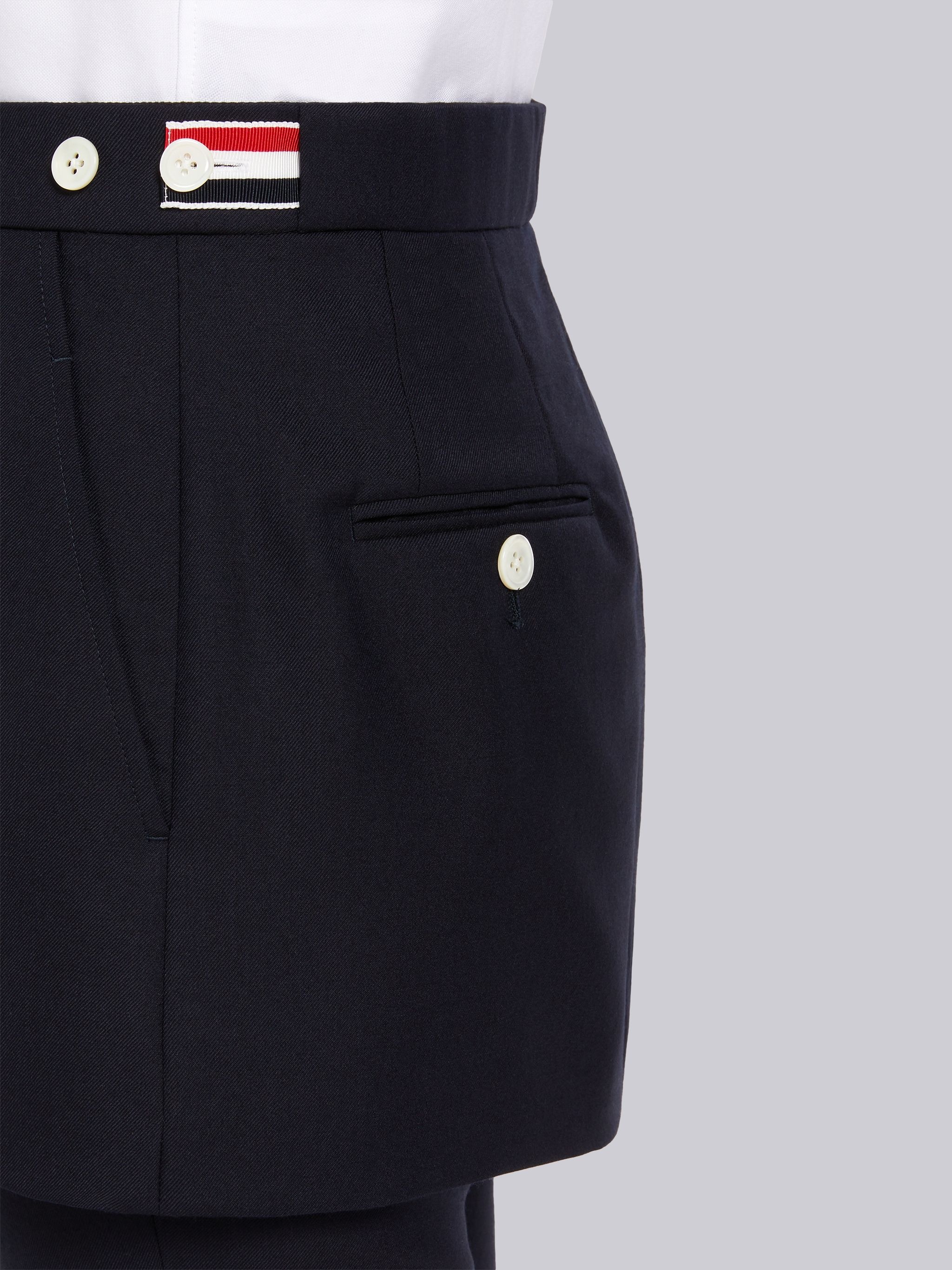 Navy Super 120's Twill Stripe Armband Backstrap Skirt Mini Shirtdress - 6