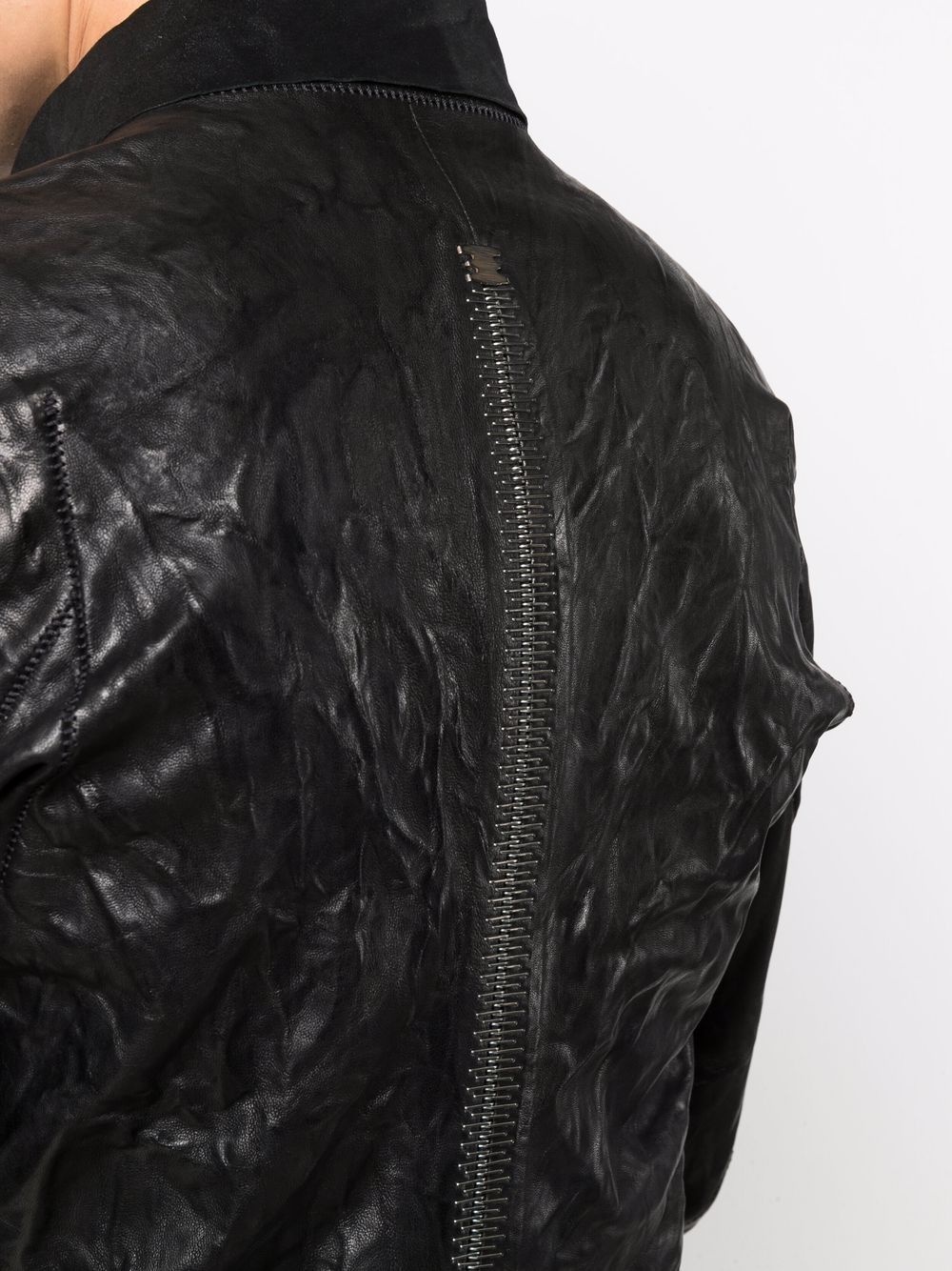 high-neck wrinkled-effect leather jacket - 5