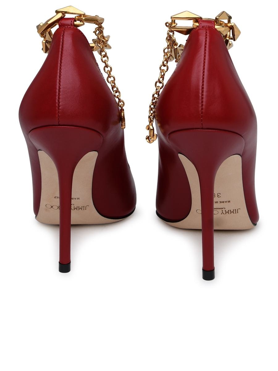 JIMMY CHOO DIAMOND PUMPS IN RED LEATHER - 4