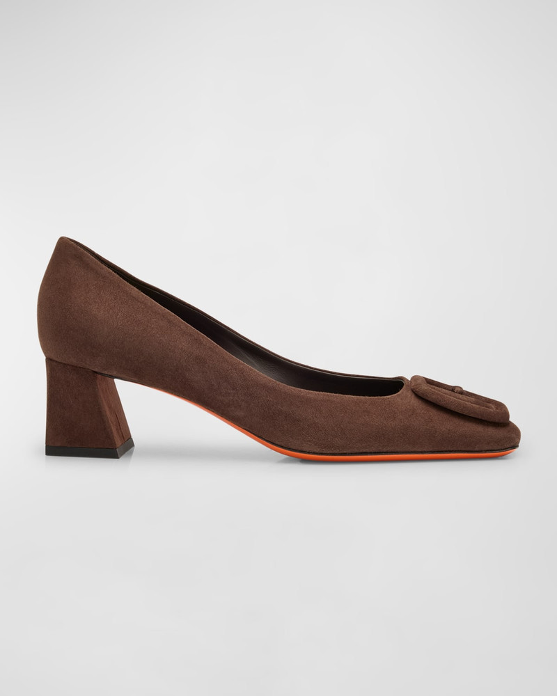 Santoni Suede Buckle Block-Heel Pumps outlook
