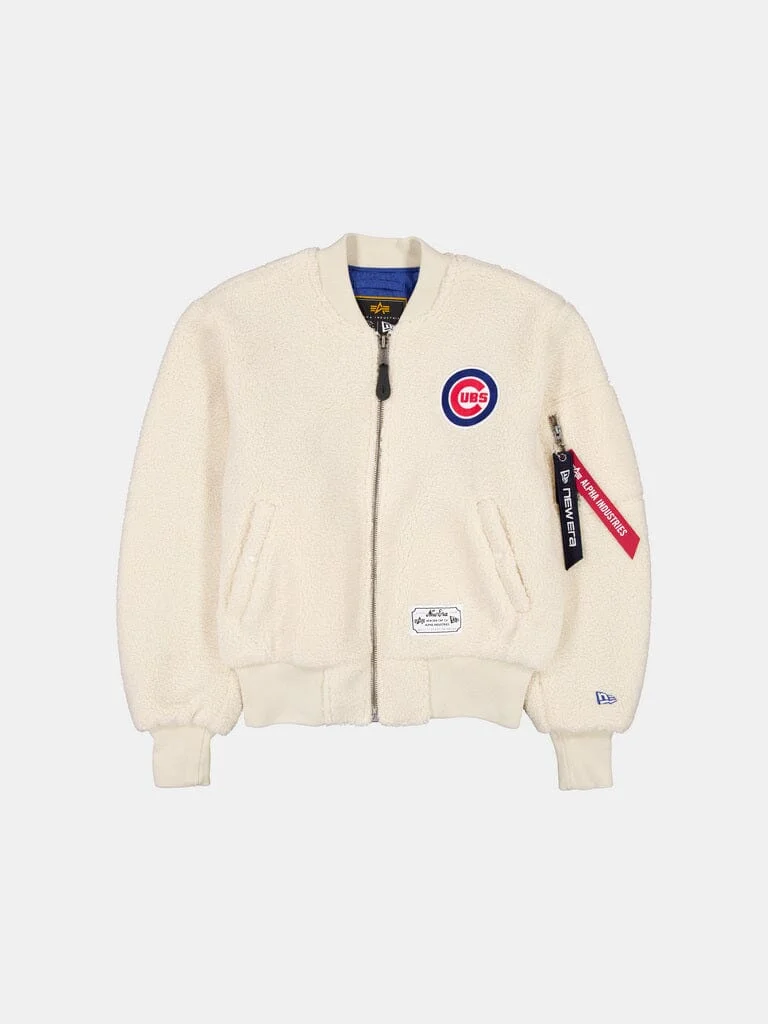 CHICAGO CUBS X ALPHA X NEW ERA MA-1 SHERPA BOMBER JACKET WOMENS - 1