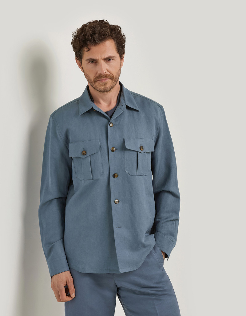 AIR FORCE BLUE LINEN AND SILK SHIRT JACKET - EXCLUSIVE 3