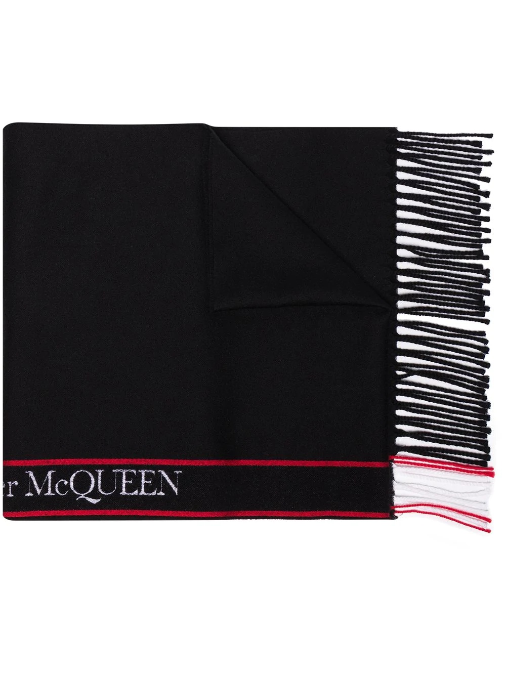 logo-tape fringed scarf - 1