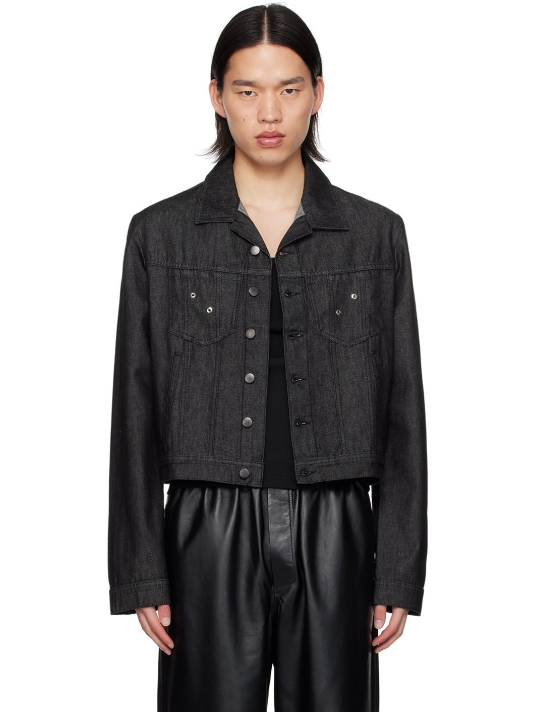 Black Buttoned Denim Jacket - 1