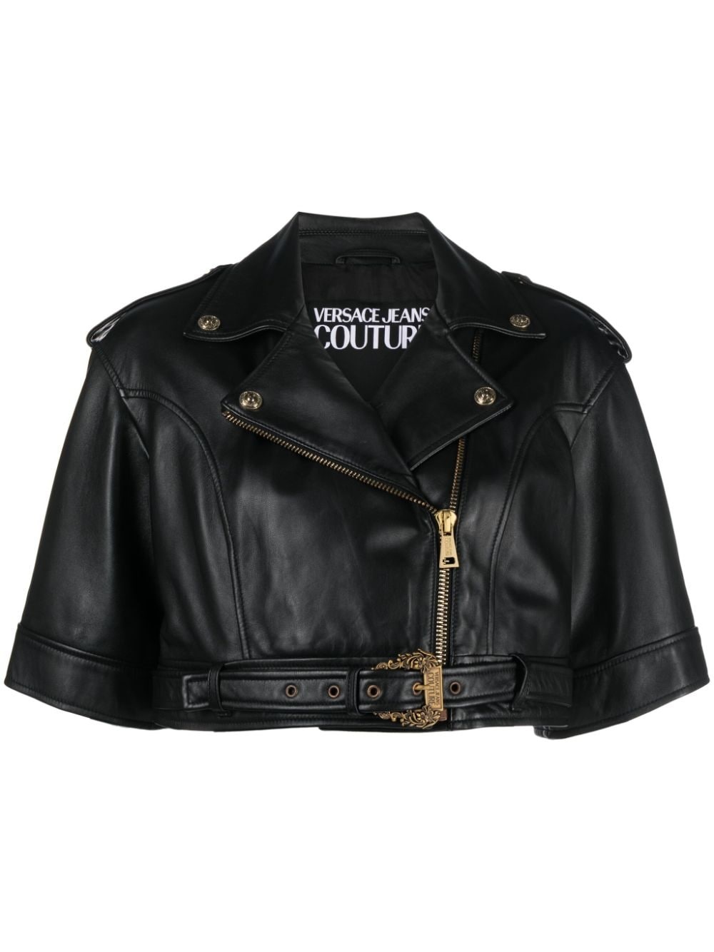 cropped leather jacket - 1