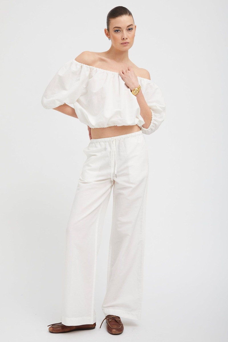 SPRWMN WHITE LINEN DRAWSTRING PANTS outlook