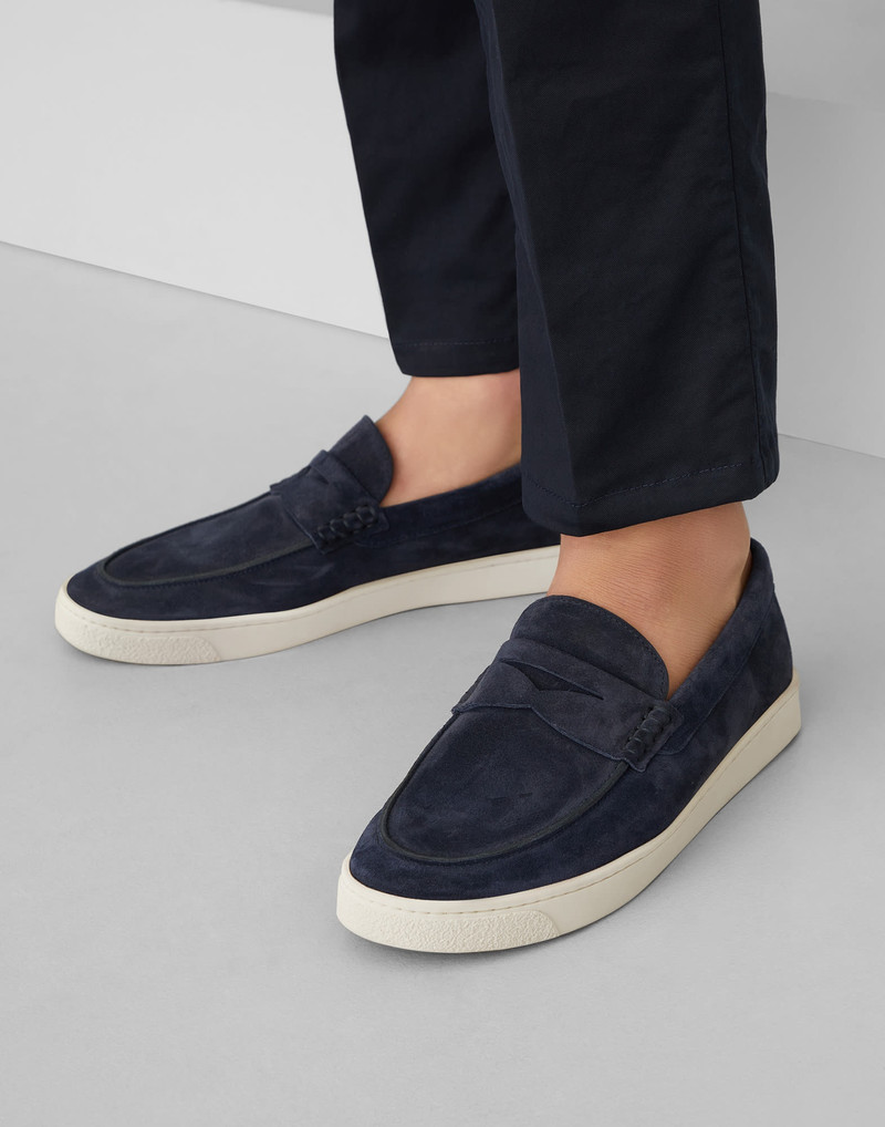 Suede loafer sneakers with natural rubber sole 4