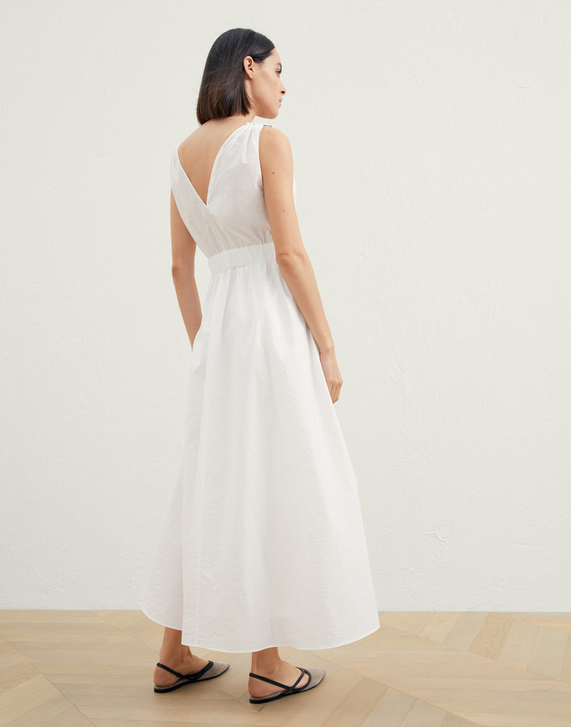 Brunello Cucinelli Techno cotton poplin belted dress with precious shoulder detail outlook