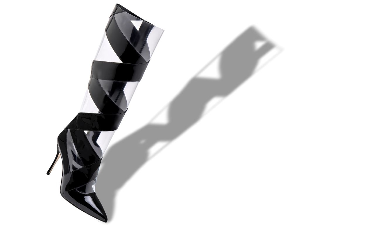 Black Patent Leather Cut Out Boots - 2