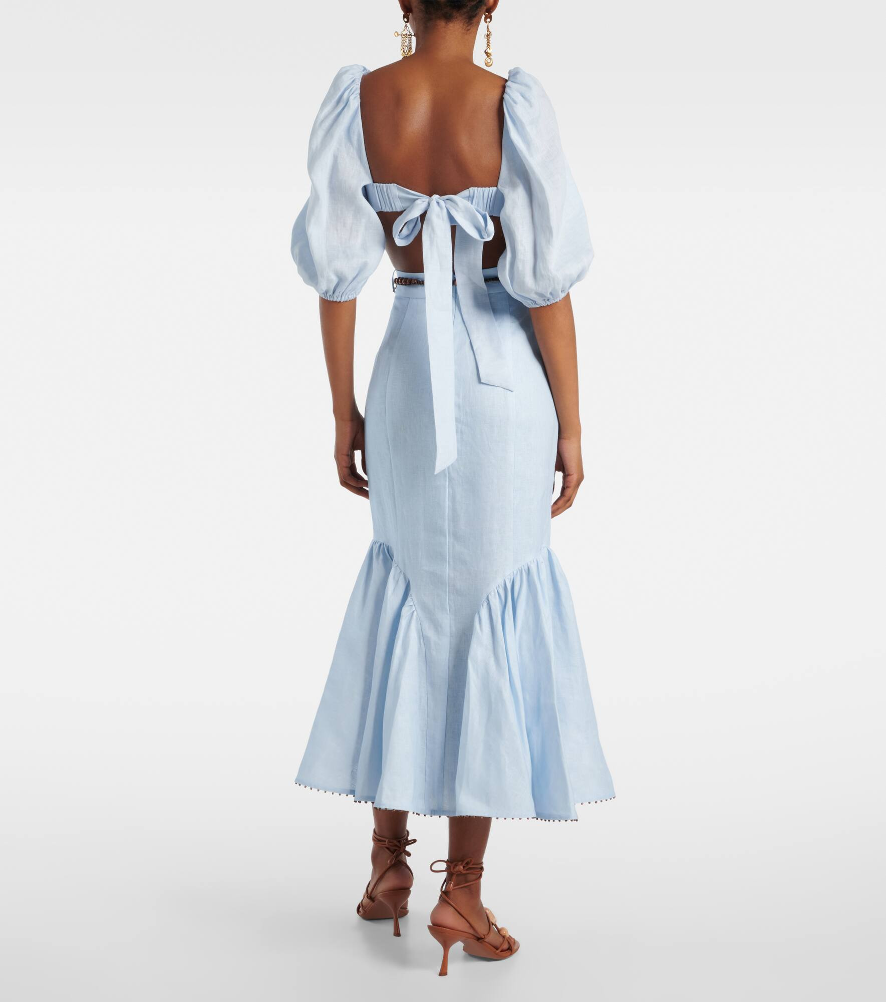 Rhiannon puff-sleeve linen crop top - 3