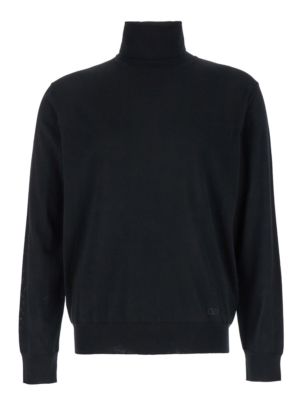 Valentino Men Black Turtleneck With Embroidered Vlogo In Wool Man - 1