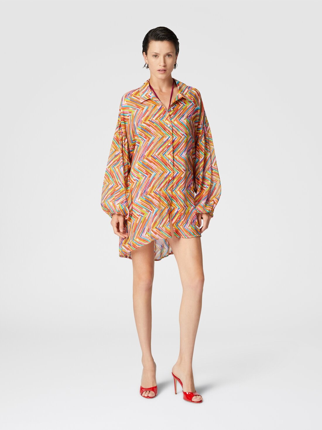 Oversized shirt in printed cotton and silk blend - 2