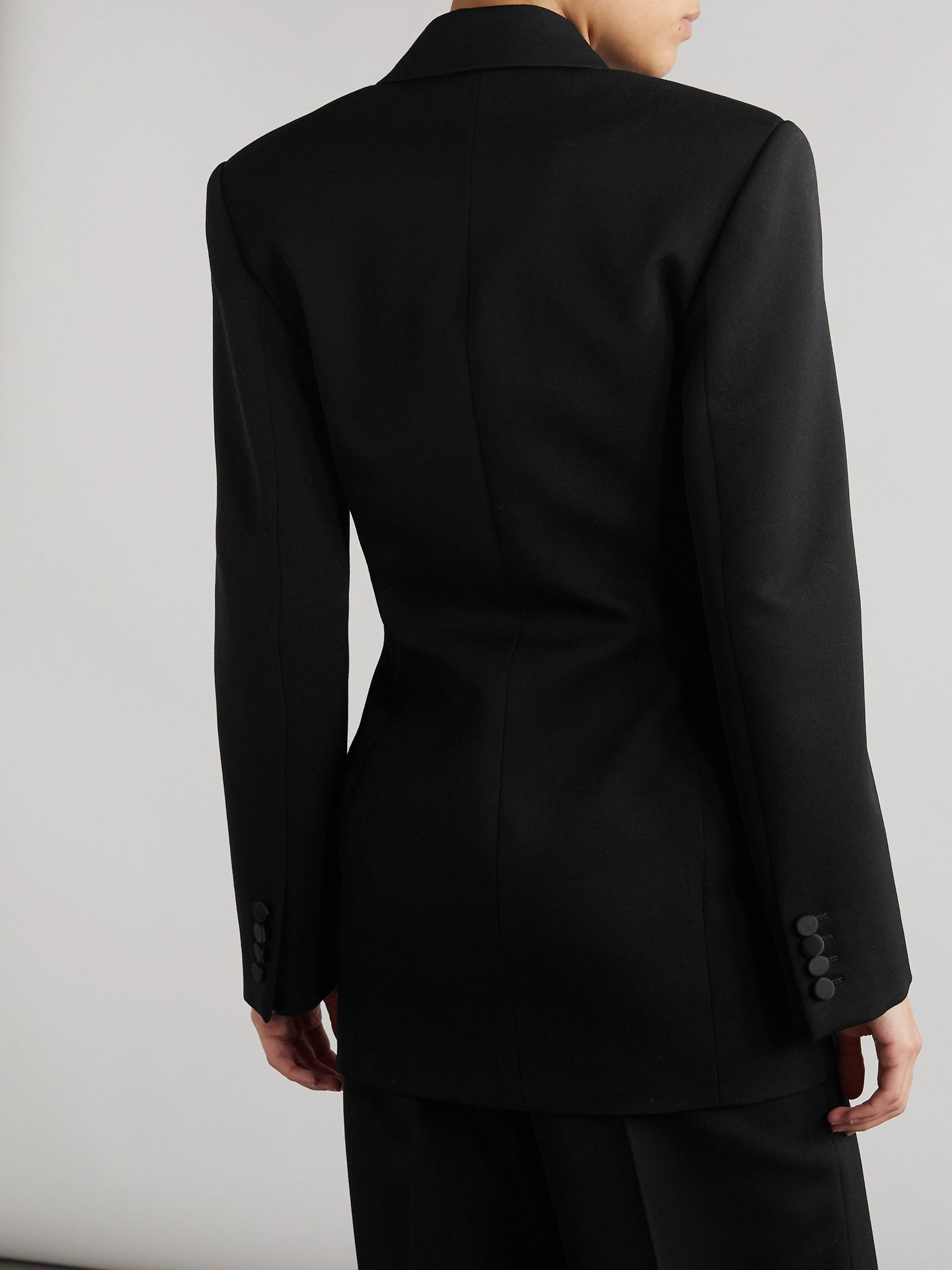 Double-breasted twill-trimmed grain de poudre wool blazer Black - 4